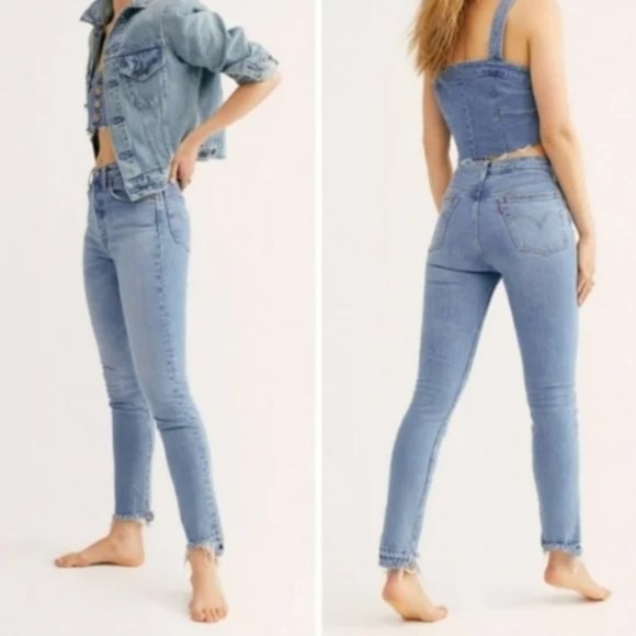 Levi's 501 Skinny Jeans Button Fly Raw Hem Medium Wash - Picture 2 of 4